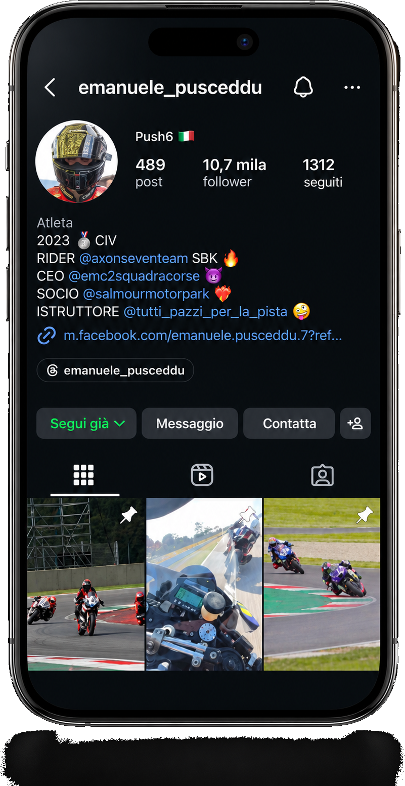 Profilo Instagram di Emanuele Pusceddu nel telefono